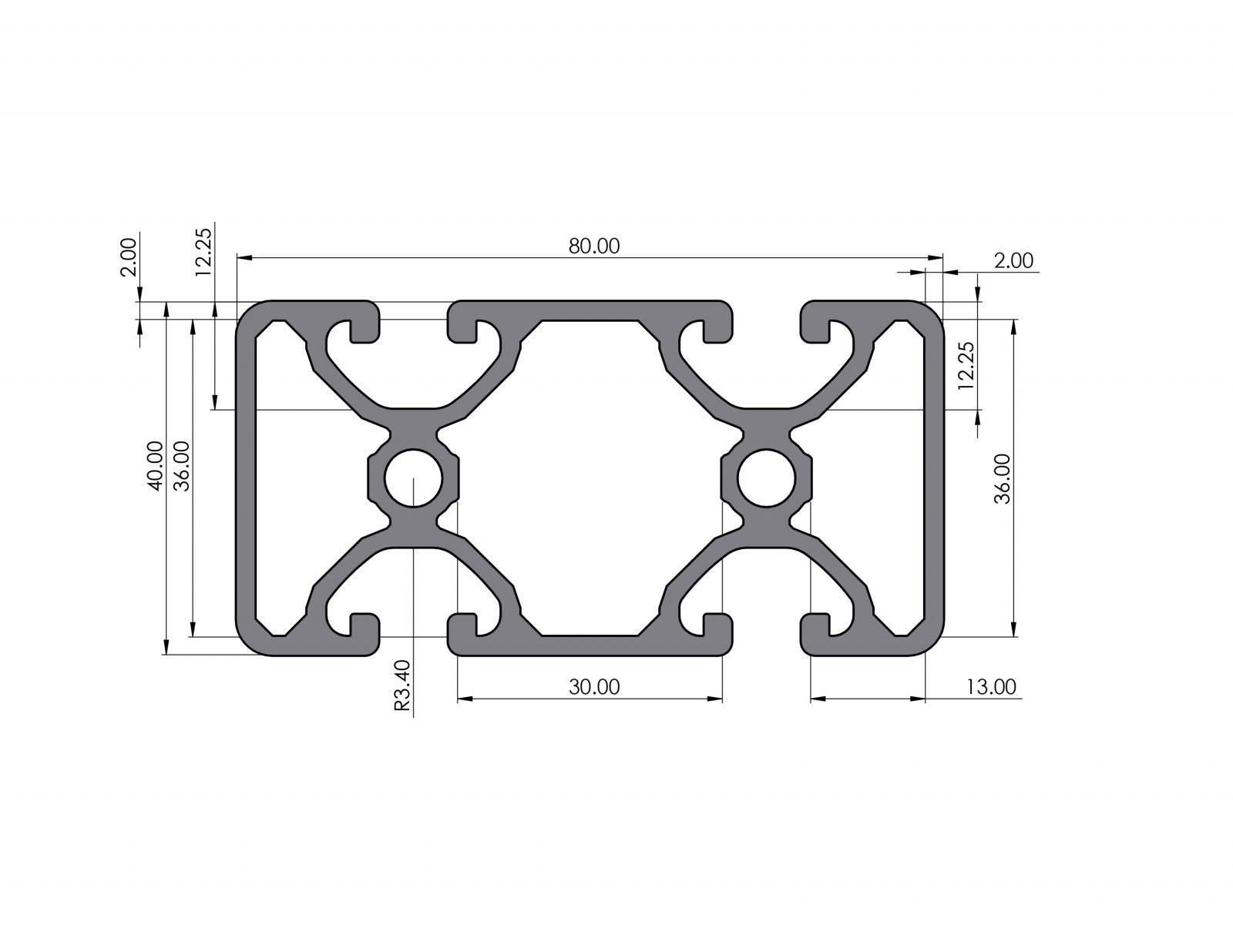 Aluminiumprofil 80x40 2N180 Eco Nut 8 I-Typ